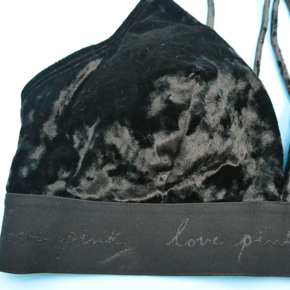 Victorias‎ Secret Bralette Medium - DD Triangle Bra Black Lingerie Plunge Velour